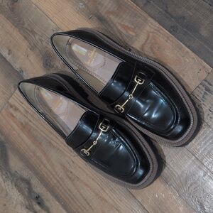 Sam Edelman Black Loafers with Gold Accents